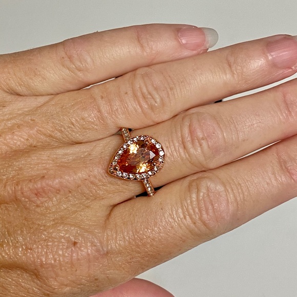 Pear Shaped 14k Rose Gold Halo Engagement Ring - Picture 6 of 7